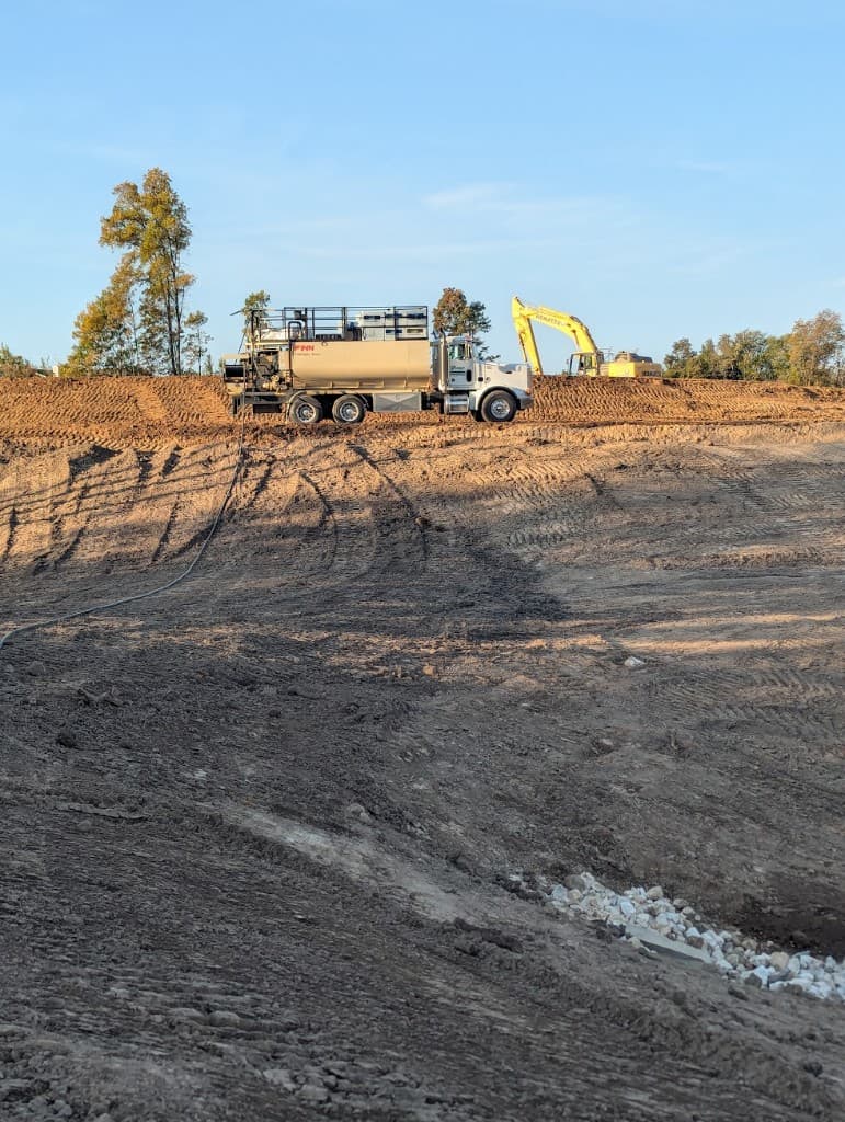 Hydroseeding equipment on a construction site