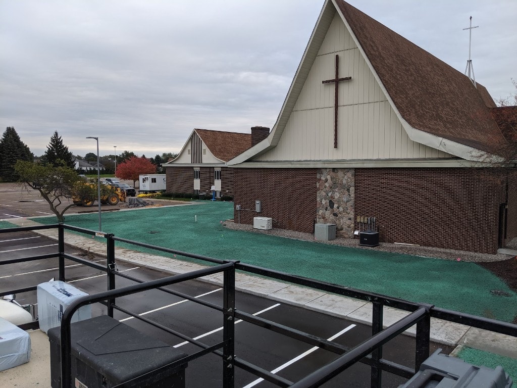 Church property with fresh hydroseeding application