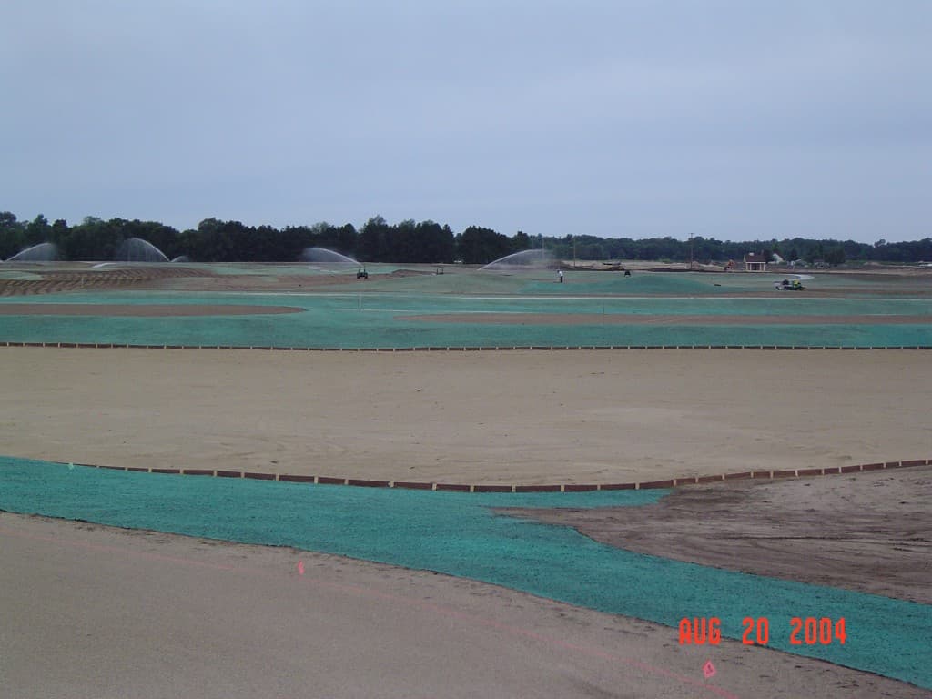 Golf course hydromulching at Macatawa Legends — view 1