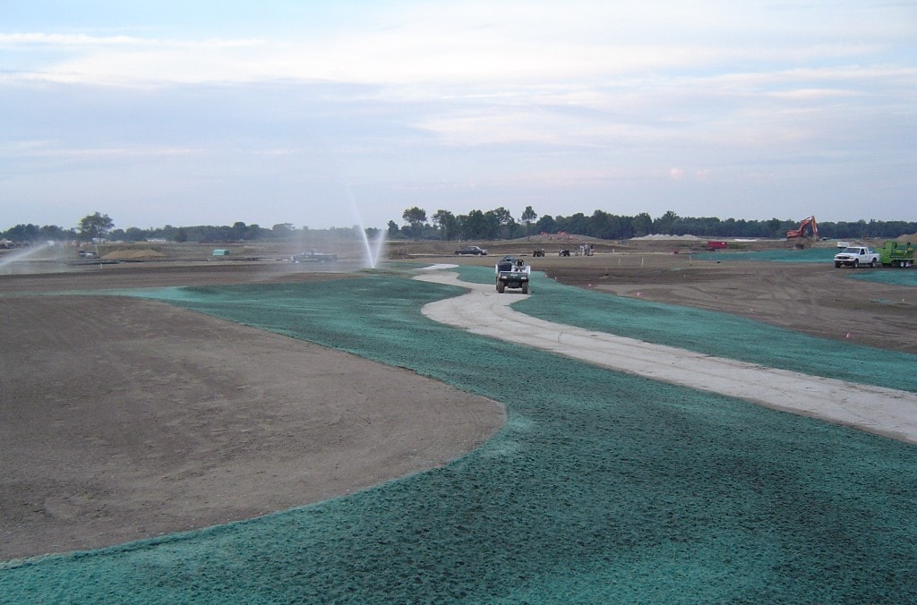 Macatawa Legends golf course cart path with hydroseeding