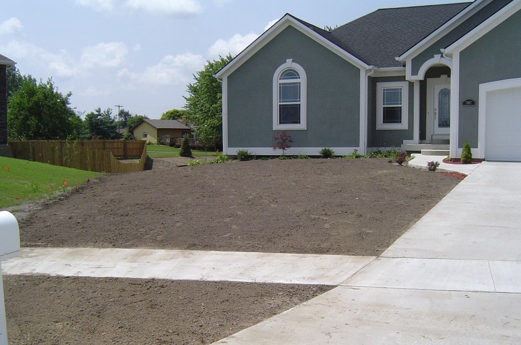 Prepared soil in front yard ready for hydroseeding