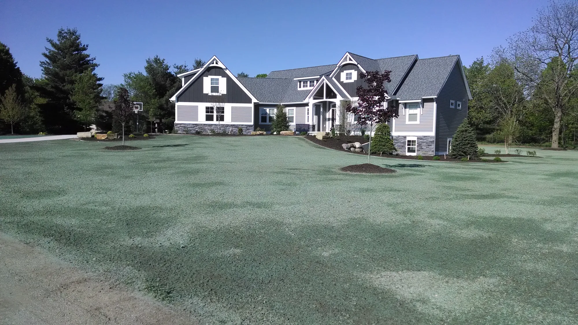 Luxury home with fresh hydroseeding