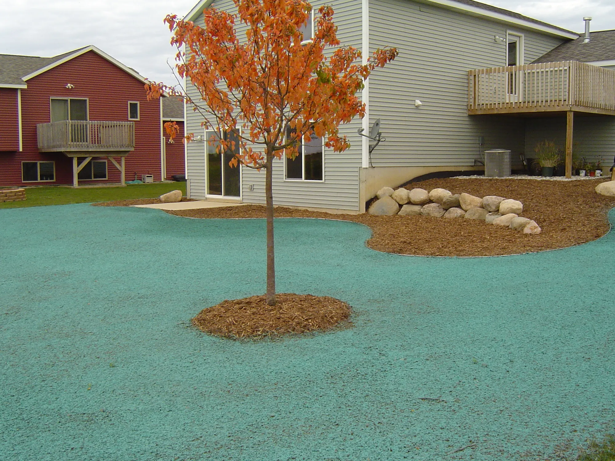 Hydroseeding mulch application in progress